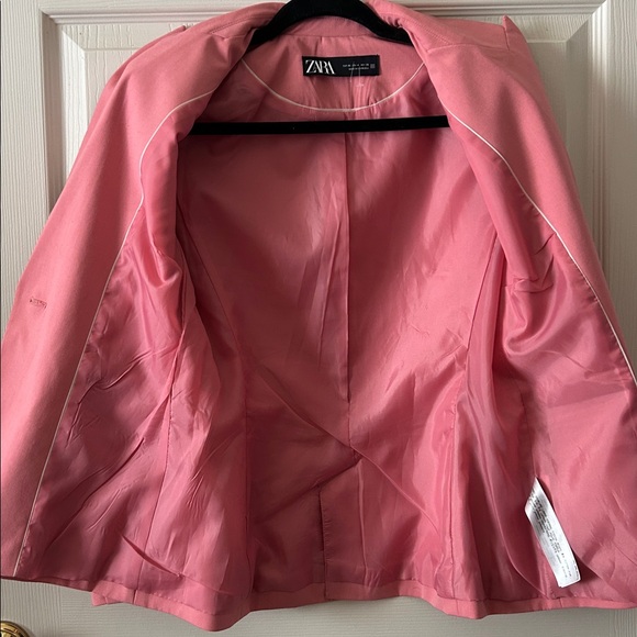 Zara Womens Single Button Gorgeous Blazer Jacket Barbie Pastel Pink Size 4 Lined - Picture 9 of 10